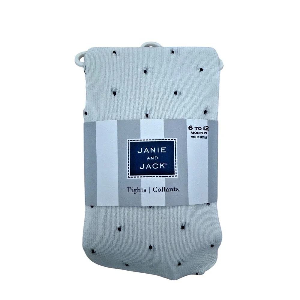 NWT Janie and Jack Polka Dot‎ Tights Black White 6-12M